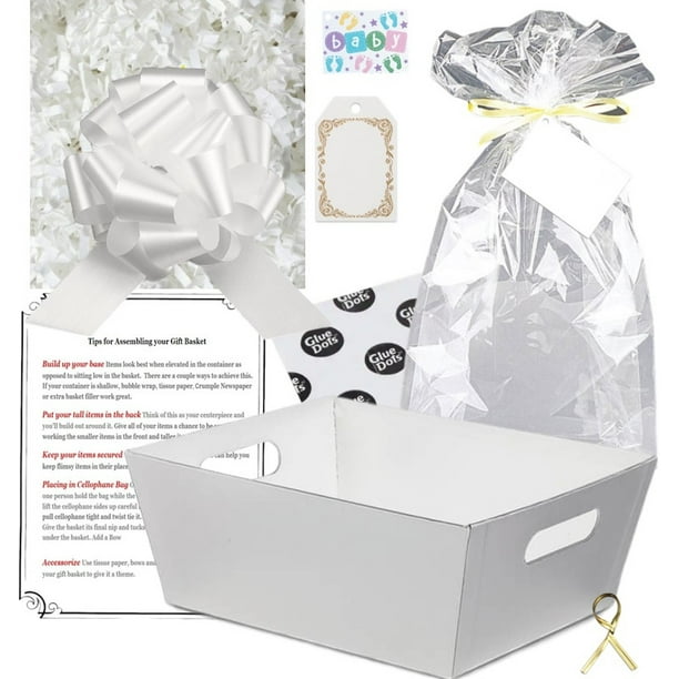 Gift Tag Shred White Tray Bag Bow Make Your Own Gift Basket DIY Hamper Kit